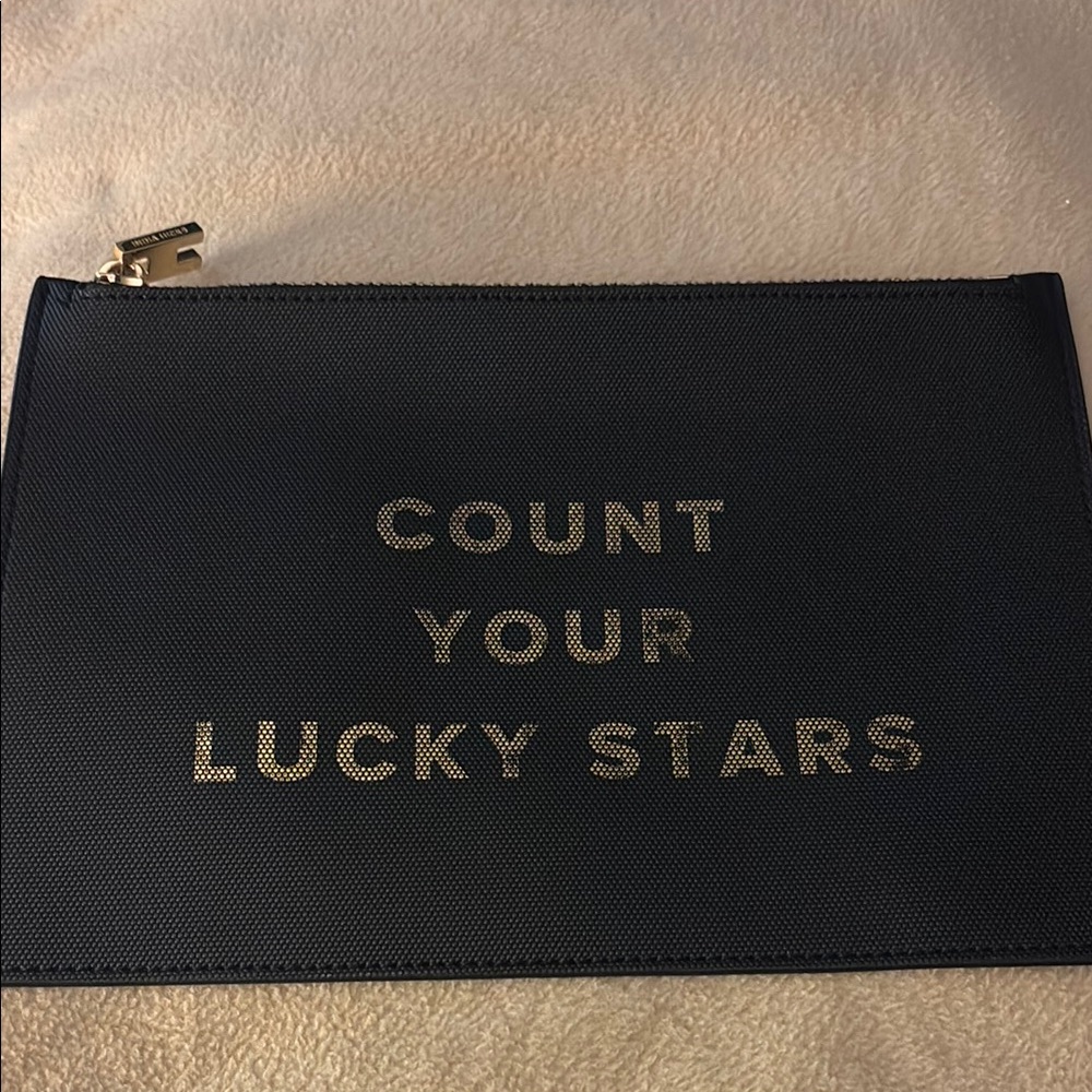 Corner Zipper Black and Gold Pouch with Inspirational Text Cosmetic bag